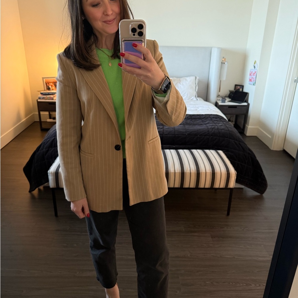 Zara Beige Pinstripe Blazer S